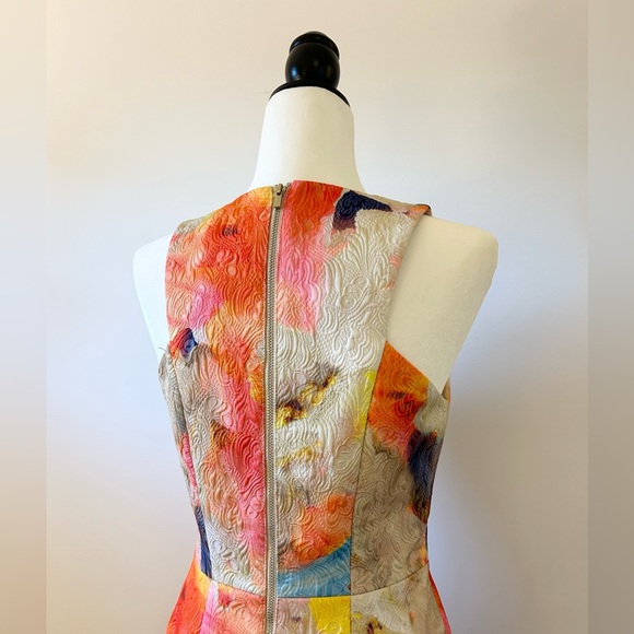 H&M Multi-Coloured, Pink, Yellow, Tan, Embossed Printed Dress, Fitted - size 8 - Picture 7 of 8